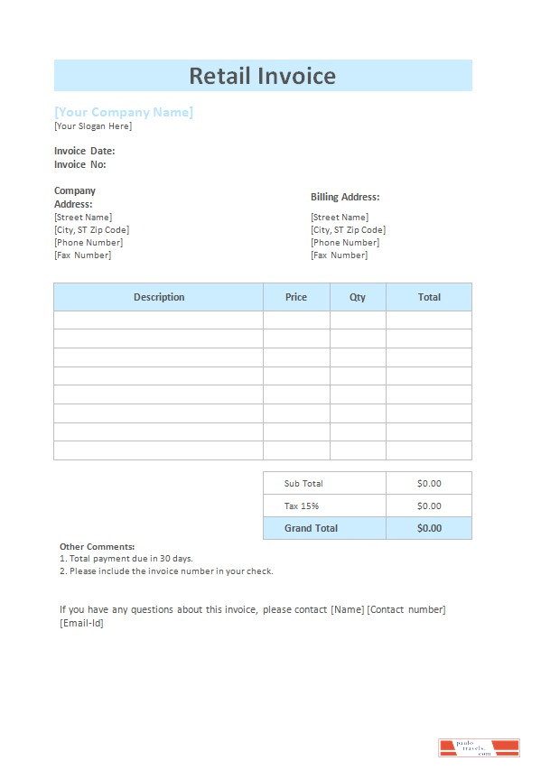 Retail Invoice Template PSD template